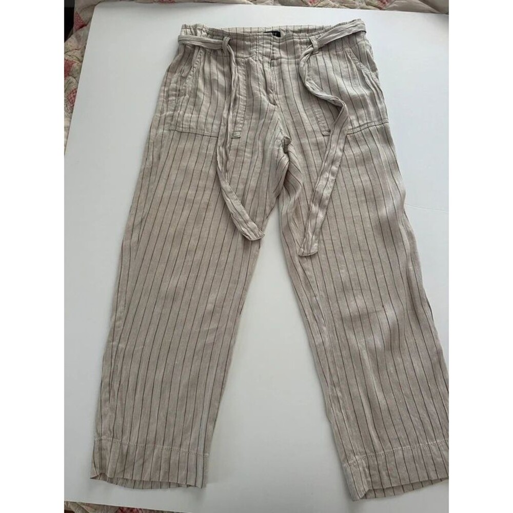 Linen Blend Casual Straight Leg Pants with thin vertical Stripes